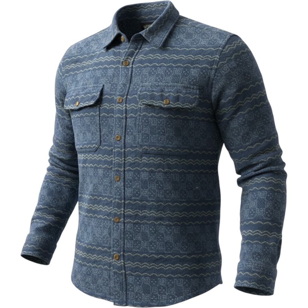 Billabong Mens Offshore Jacquard Flannel Shirt Blue Wave Pattern ABYWT00249 M